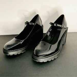 Madden NYC Black Patent Mary Jane Heels Chunky Platform Lug Sole Size 9.5 NWT